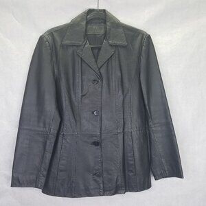 Julian Marcuir Leather Jacket Women S Blazer Notch Collar Lined Pocket Button Up